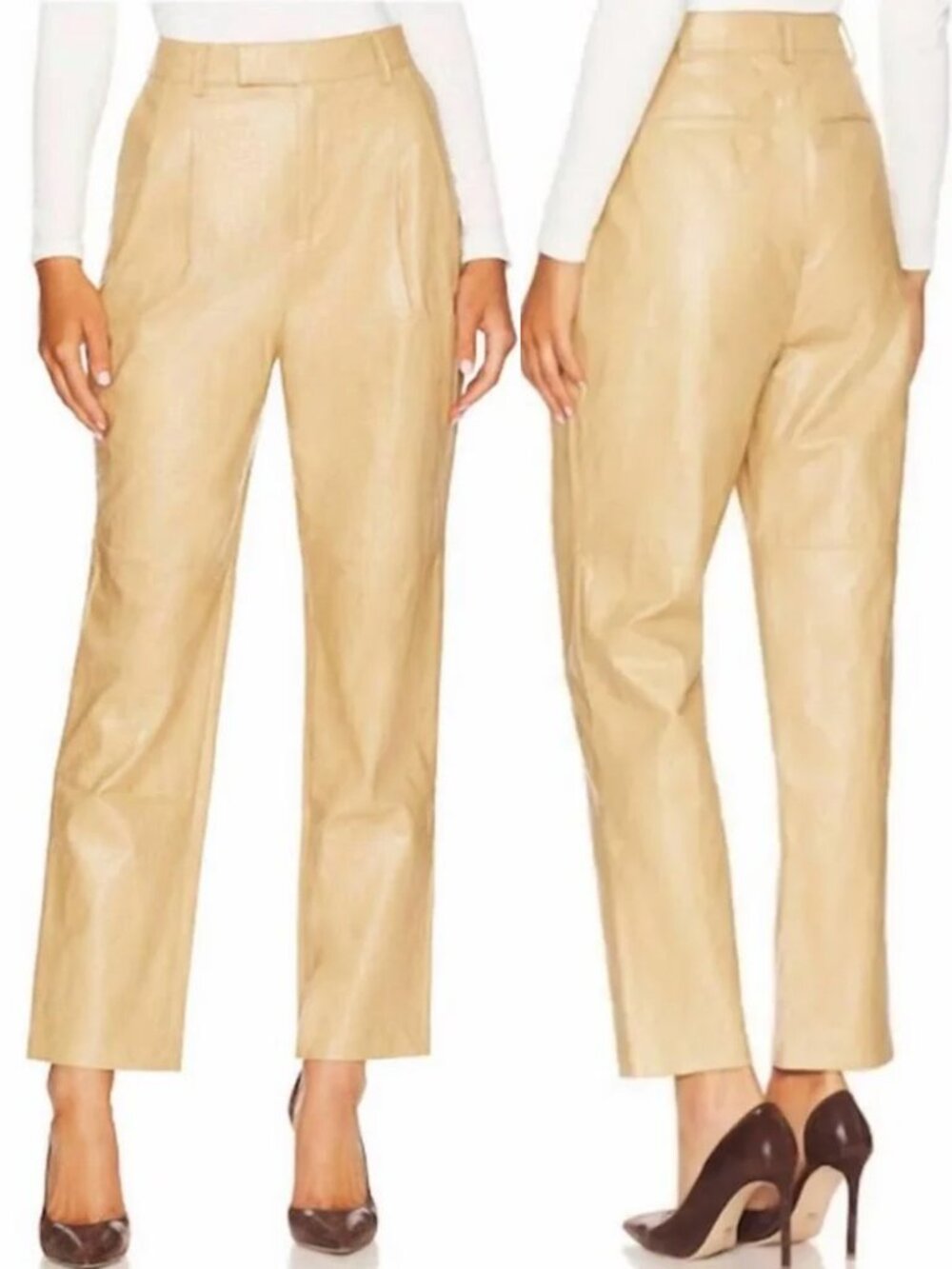 RAILS Jo Cafe Pants Vegan Faux Leather Pleated Trouser 6 High Waist Pocket $251
